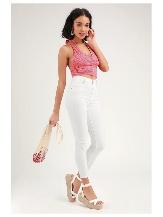 Free People Picnic Print Halter Crop Top Spring Summer Crop Tank Blouse Shirt - Picture 4 of 10